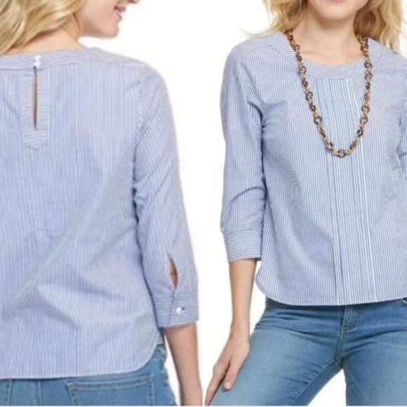 Vineyard Vines Poplin Stripe Pintuck Top 2 - Picture 2 of 9